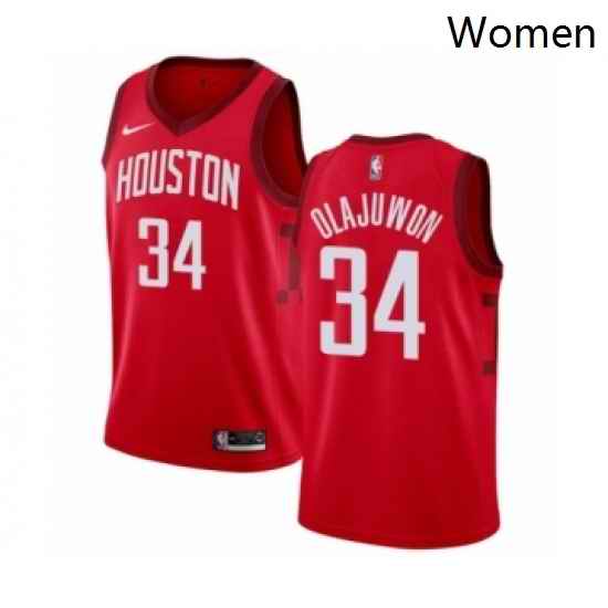 Womens Nike Houston Rockets 34 Hakeem Olajuwon Red Swingman Jersey Earned Edition